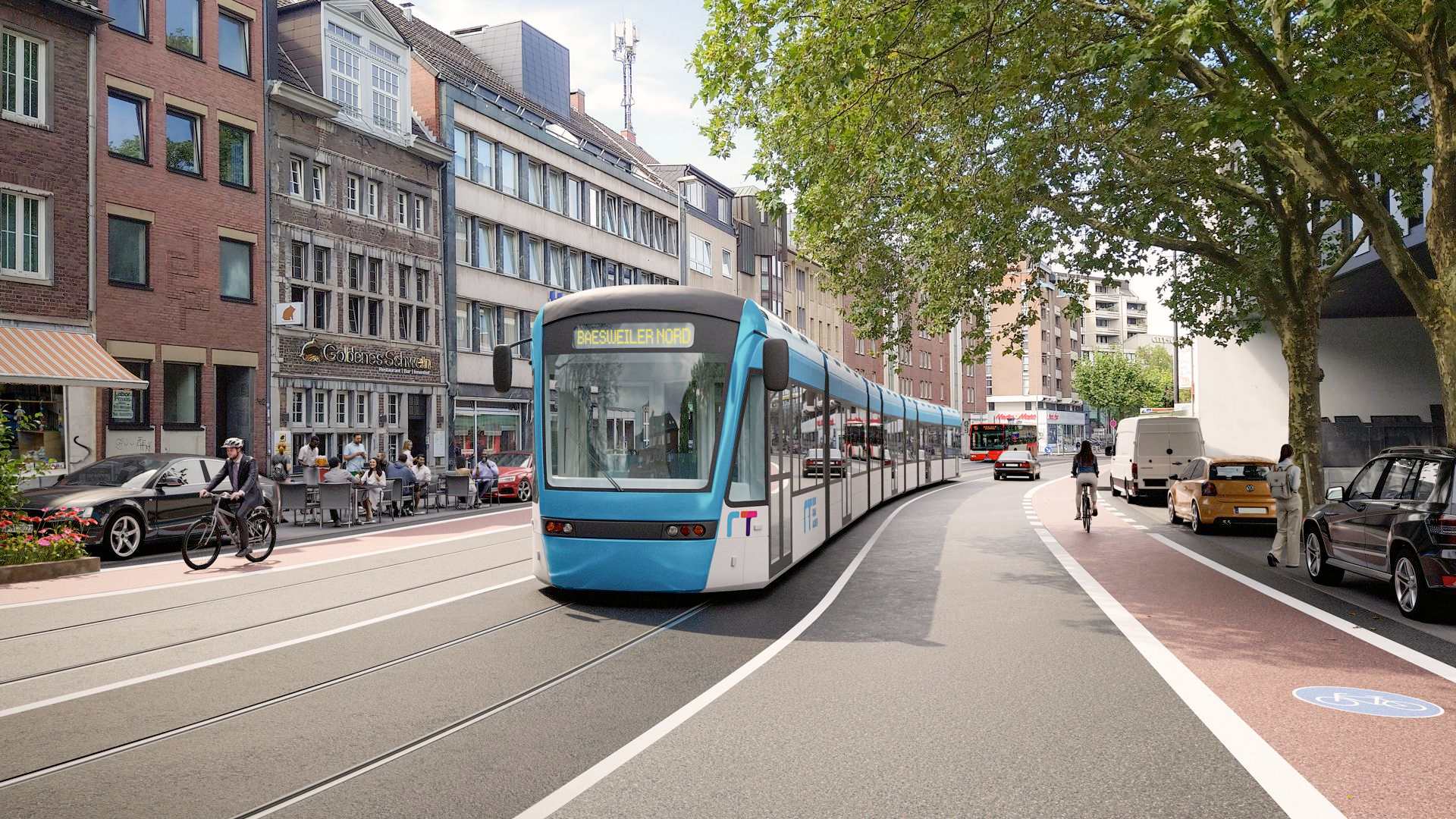 Zukunftsbild mit Regiotram in der Aachener Innenstadt